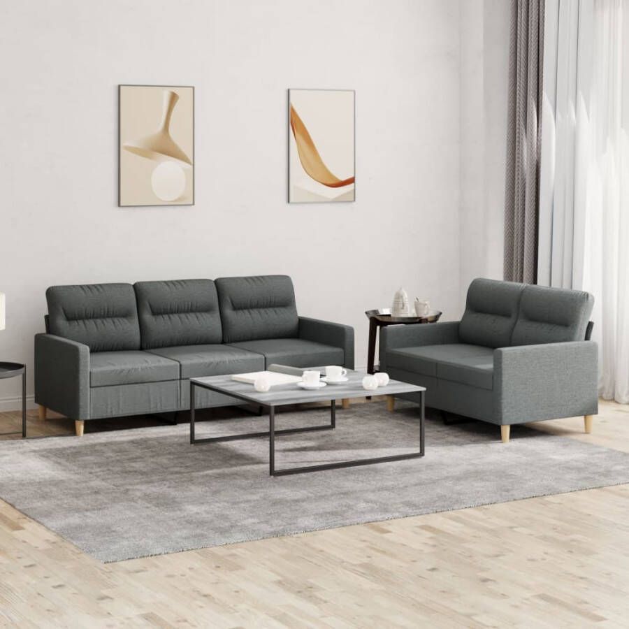 Vida XL vidaXL 2-delige Loungeset met kussens stof donkergrijs-VXL-3201461 - Foto 3