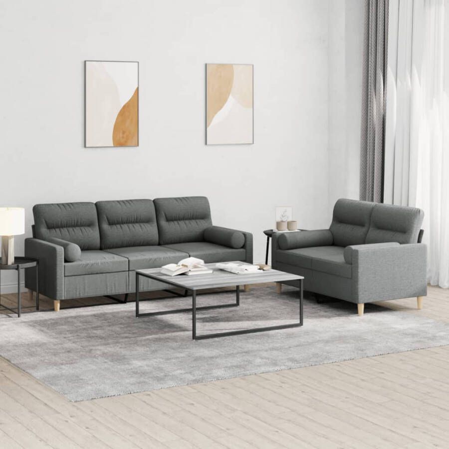 VidaXL -2-delige-Loungeset-met-kussens-stof-donkergrijs - Foto 3