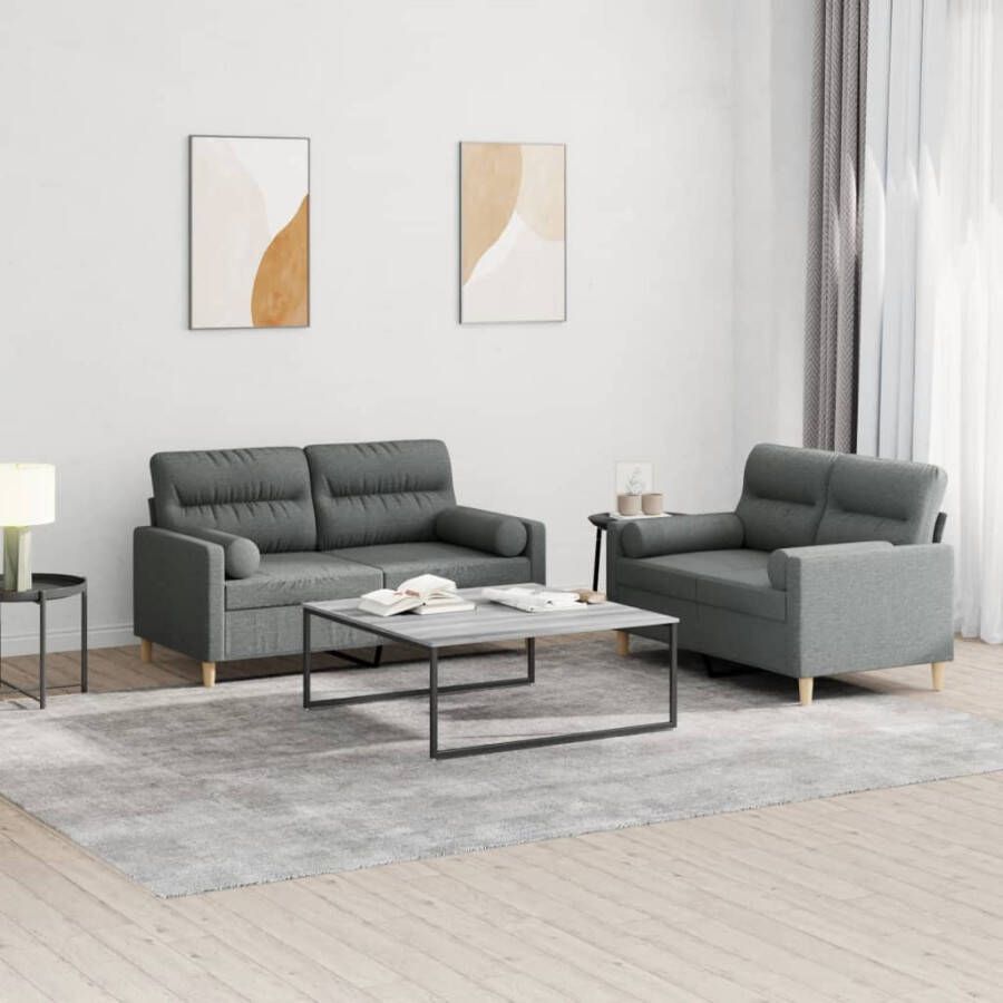 VidaXL -2-delige-Loungeset-met-kussens-stof-donkergrijs - Foto 2
