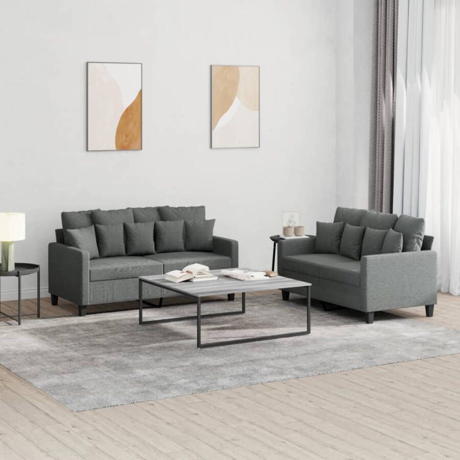 VidaXL -2-delige-Loungeset-met-kussens-stof-donkergrijs