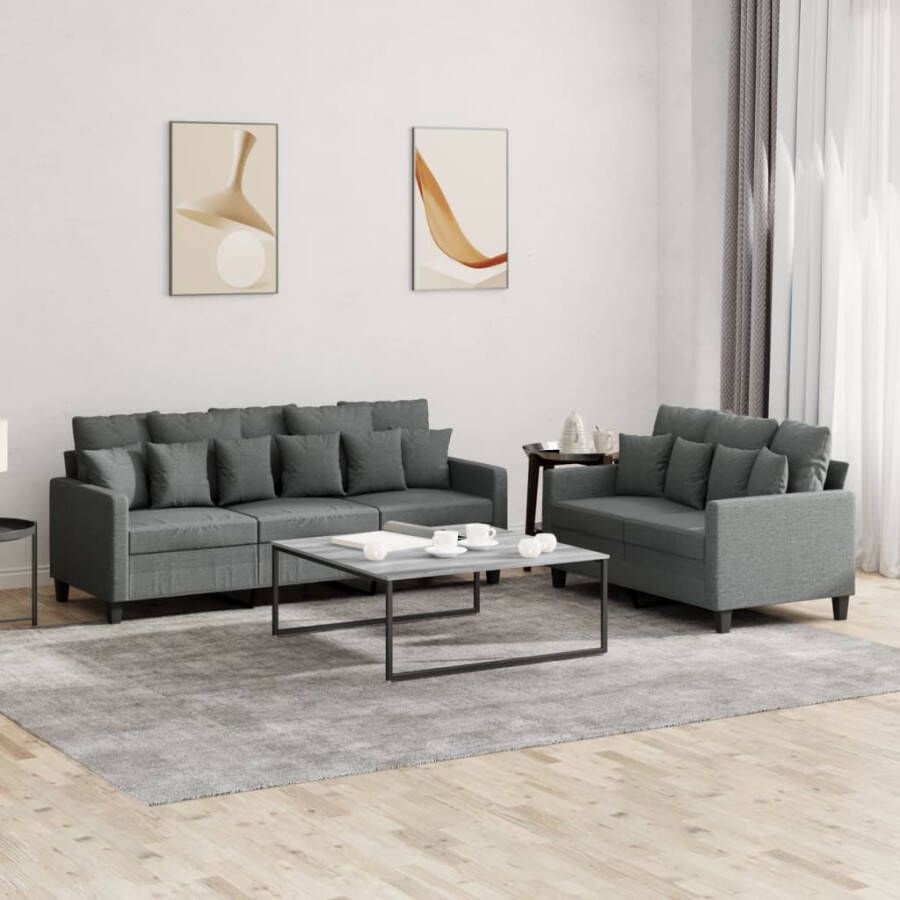 VidaXL -2-delige-Loungeset-met-kussens-stof-donkergrijs