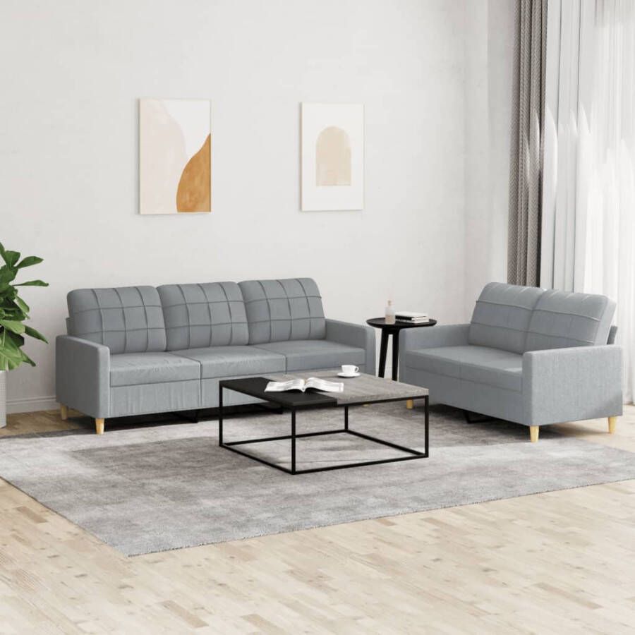 Vida XL vidaXL 2-delige Loungeset met kussens stof lichtgrijs-VXL-3201306 - Foto 3