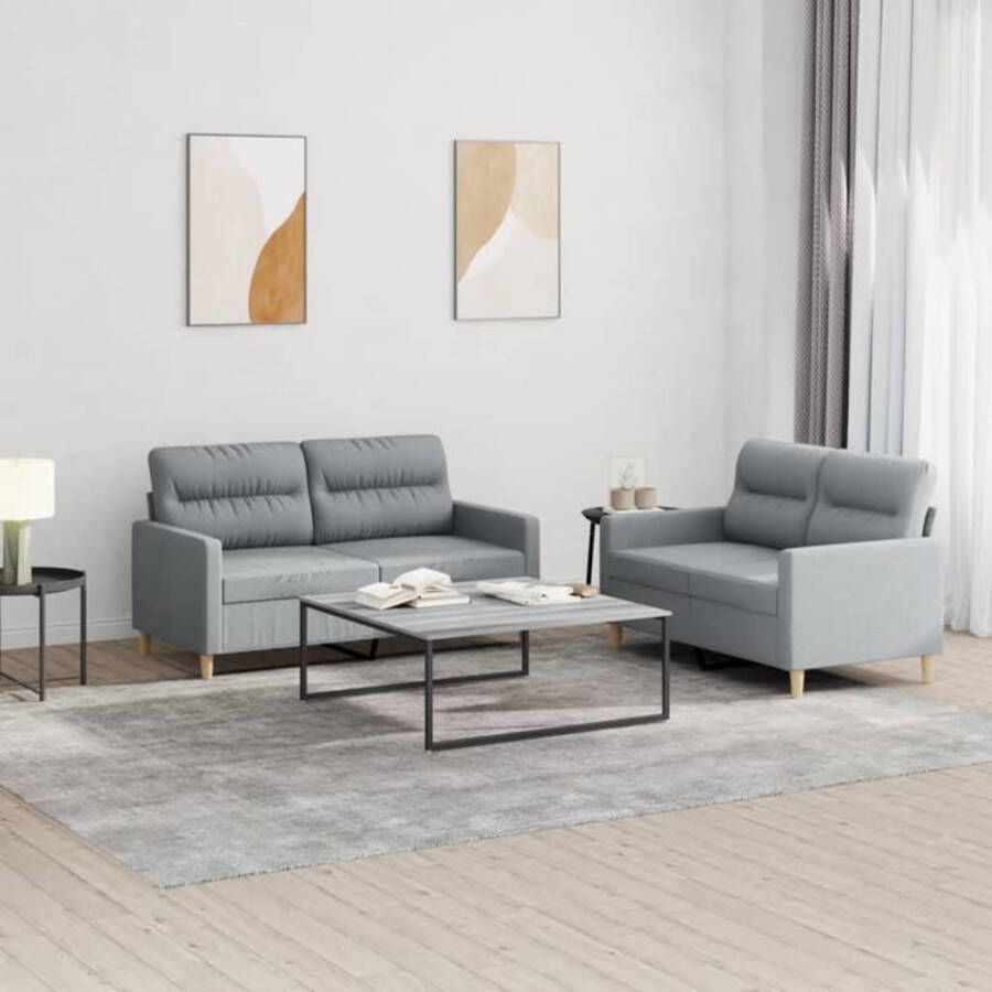 Vida XL vidaXL 2-delige Loungeset met kussens stof lichtgrijs-VXL-3201444 - Foto 4