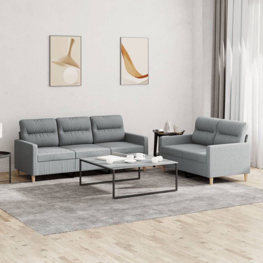 Vida XL vidaXL 2-delige Loungeset met kussens stof lichtgrijs-VXL-3201460 - Foto 5