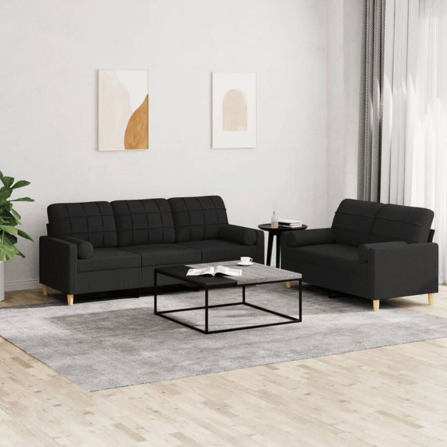 VidaXL -2-delige-Loungeset-met-kussens-stof-zwart