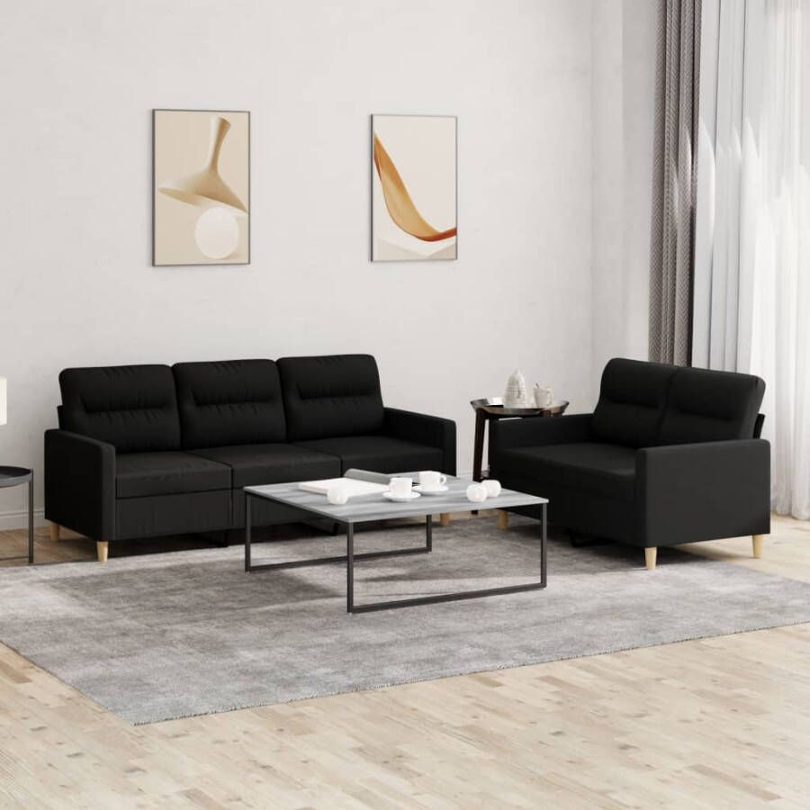 Vida XL vidaXL 2-delige loungeset met kussens stof zwart-VXL-3201464 - Foto 3