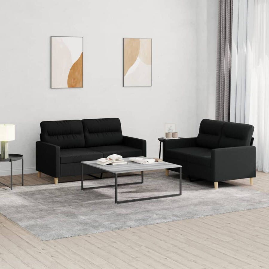 VidaXL -2-delige-loungeset-met-kussens-stof-zwart