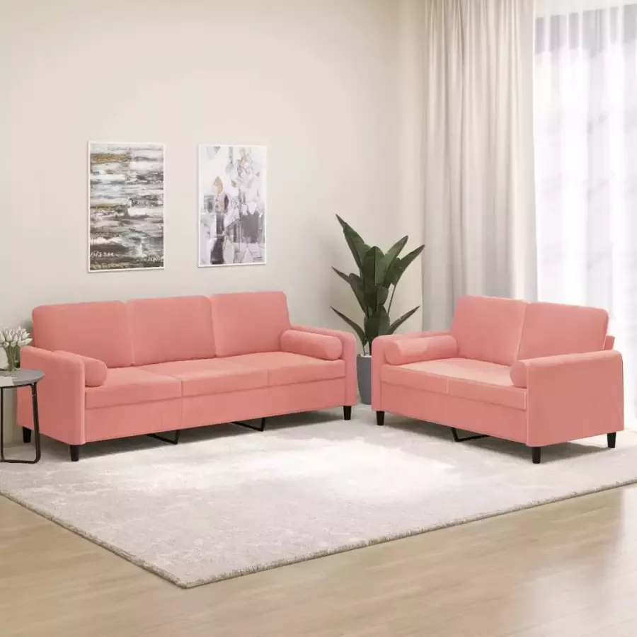 VIDAXL 2 -delige Loungeset met sierkussens en kussens fluweel roze - Foto 1