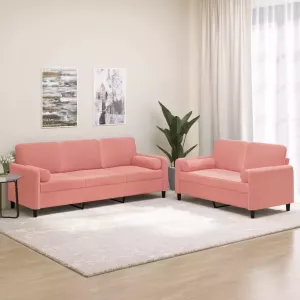 VIDAXL 2 -delige Loungeset met sierkussens en kussens fluweel roze