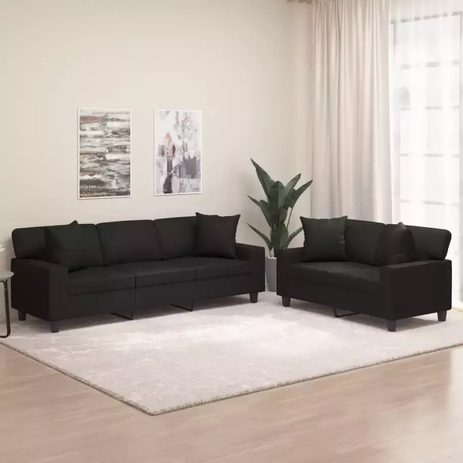 VidaXL 2-delige Loungeset met sierkussens en kussens kunstleer zwart