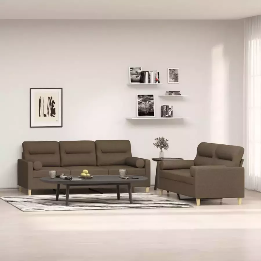 VidaXL 2-delige Loungeset met sierkussens en kussens stof bruin