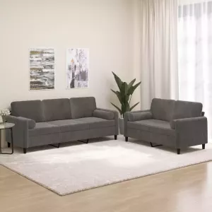 VIDAXL 2-delige Loungeset met sierkussens kussens fluweel donkergrijs