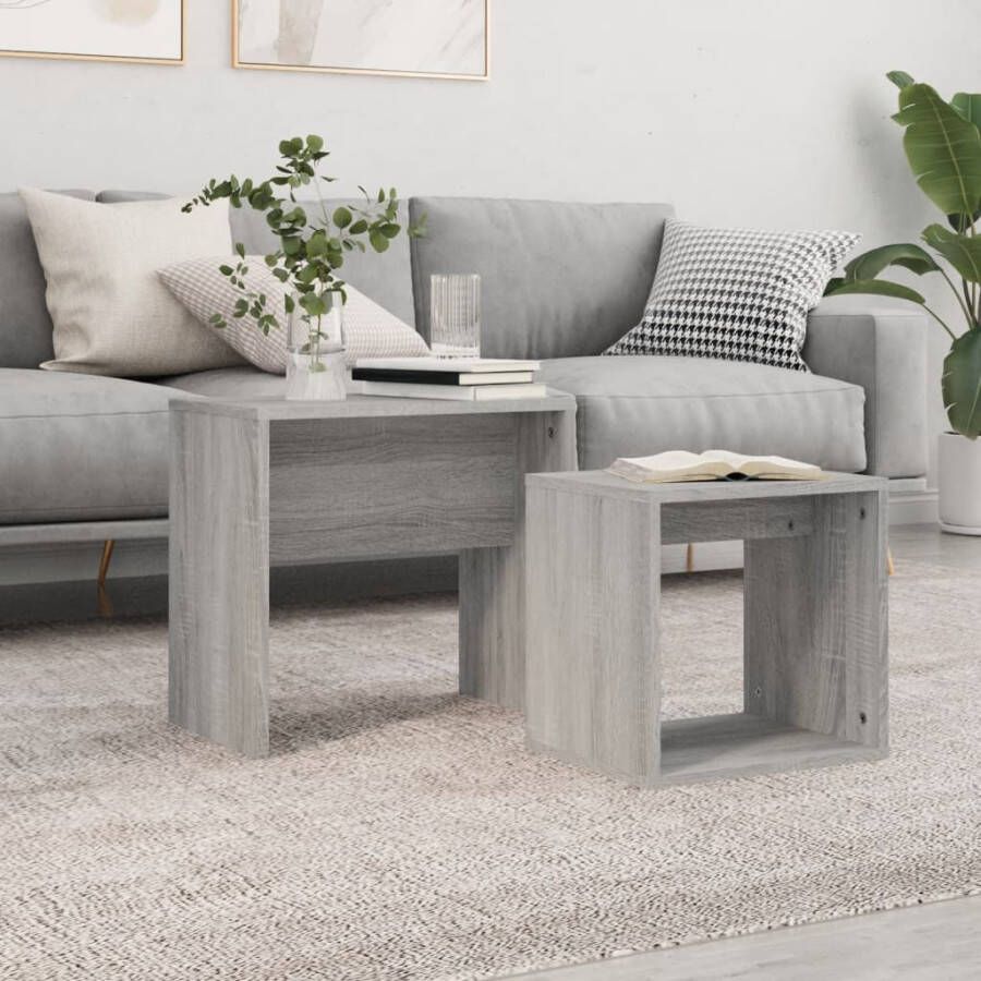 VidaXL -2-delige-Tafeltjesset-bewerkt-hout-grijs-sonoma-eikenkleurig - Foto 3