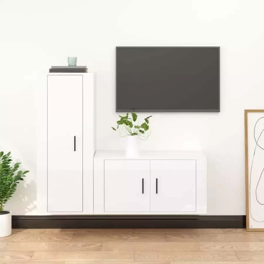 VidaXL -2-delige-Tv-meubelset-bewerkt-hout-hoogglans-wit - Foto 1