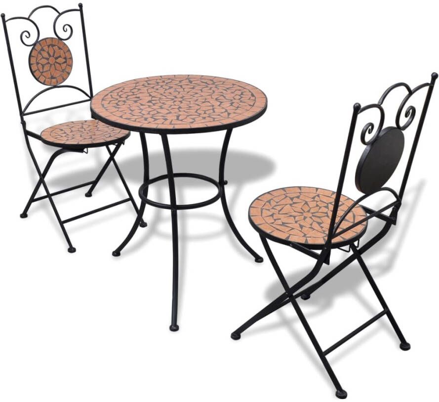 VidaXL Bistrotafel met 2 stoelen 60 cm mozaïek en terracotta - Foto 4