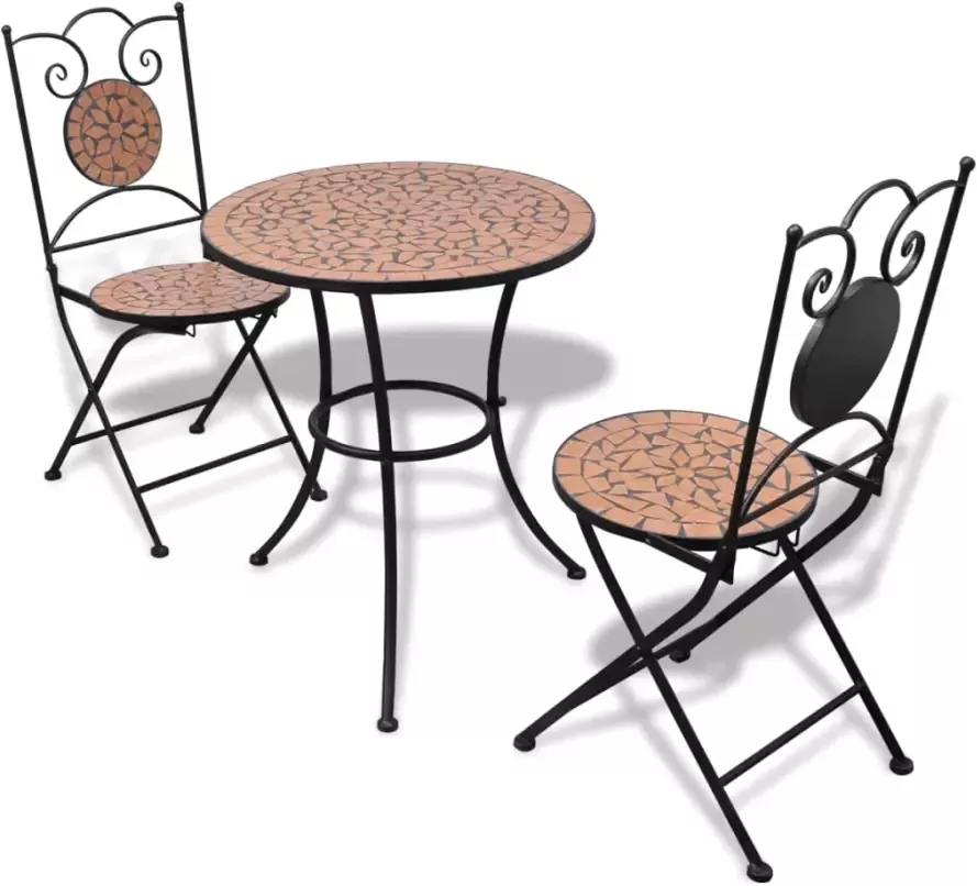 VidaXL Bistrotafel met 2 stoelen 60 cm mozaïek en terracotta - Foto 1