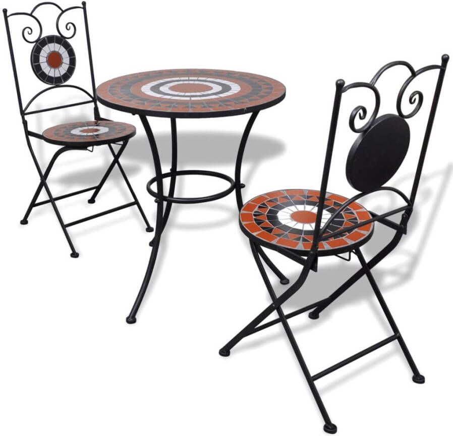 VidaXL Bistrotafel met 2 stoelen 60 cm mozaïek terracotta|wit