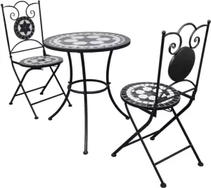 VidaXL Bistrotafel met 2 stoelen 60 cm mozaïek zwart wit