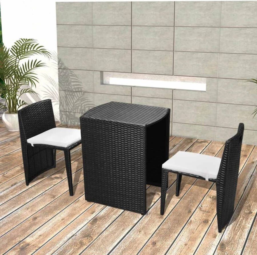 VidaXL 3-delige Bistroset met kussens poly rattan zwart