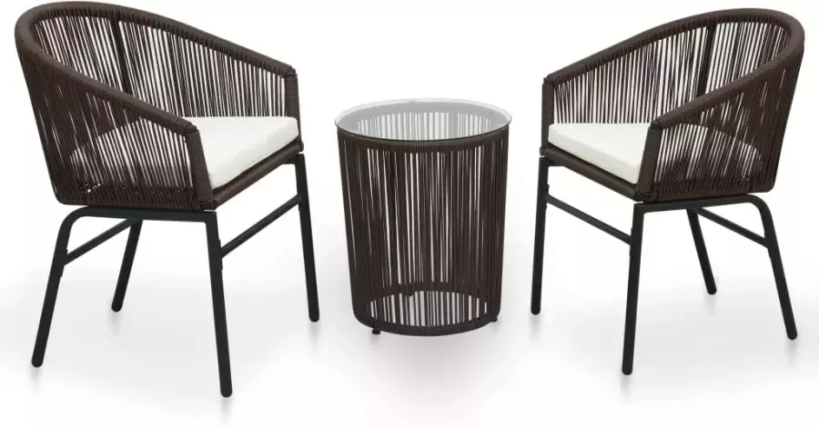 VidaXL 3-delige Bistroset met kussens PVC-rattan bruin - Foto 4