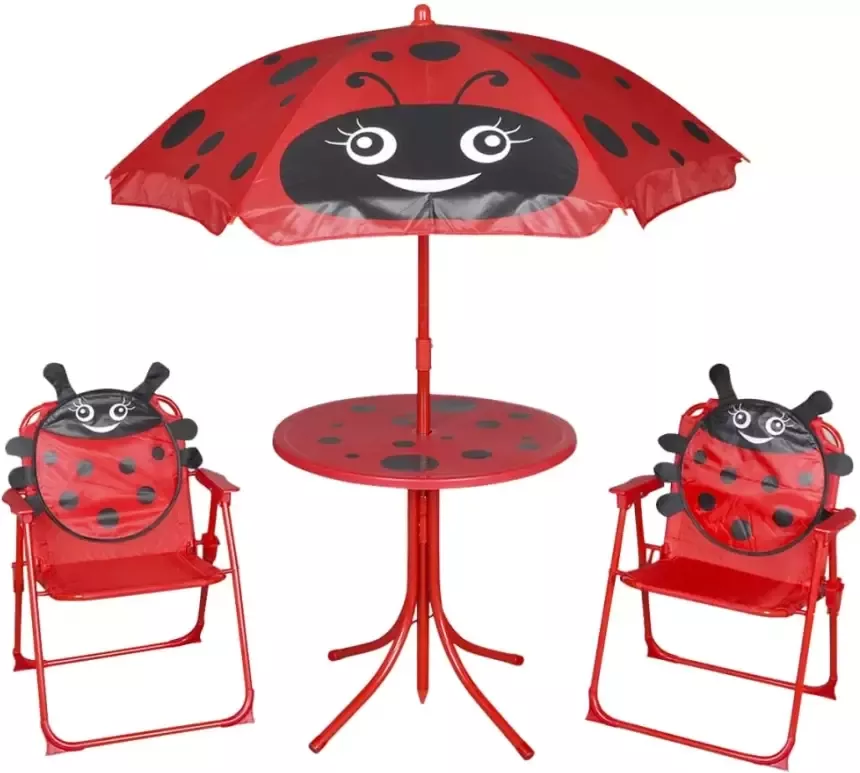 VIDAXL 3-delige Bistroset voor kinderen met parasol rood - Foto 1