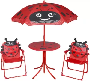 VIDAXL 3-delige Bistroset voor kinderen met parasol rood
