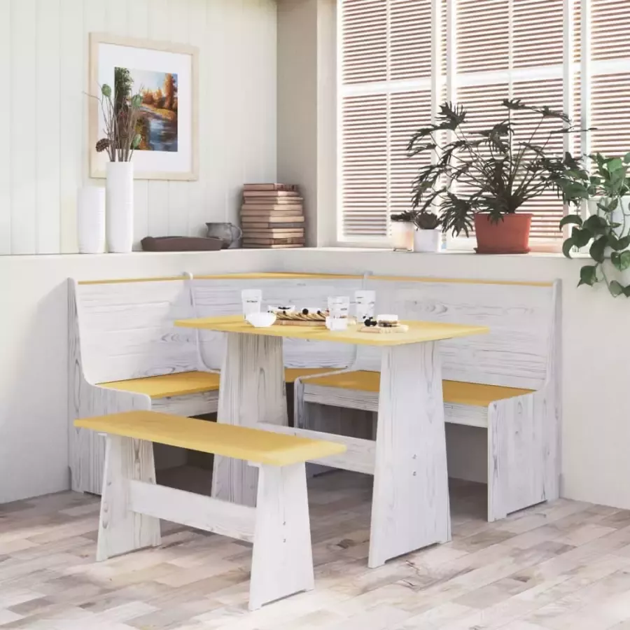Vida XL vidaXL 3-delige Eethoek REINE massief grenenhout honingbruin en wit-VXL-3096570