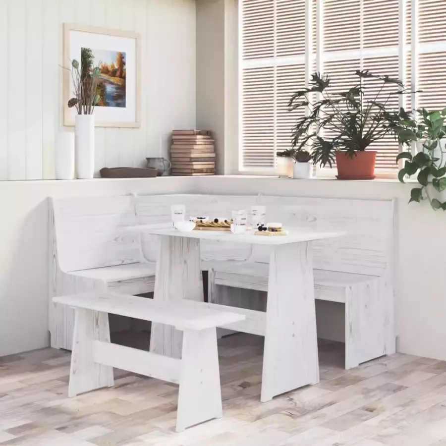 Vida XL vidaXL 3-delige Eethoek REINE massief grenenhout wit-VXL-3096568