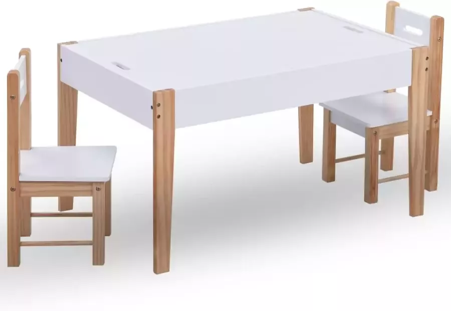 VIDAXL 3-delige Kindertafel- en stoelenset krijtbord zwart en wit
