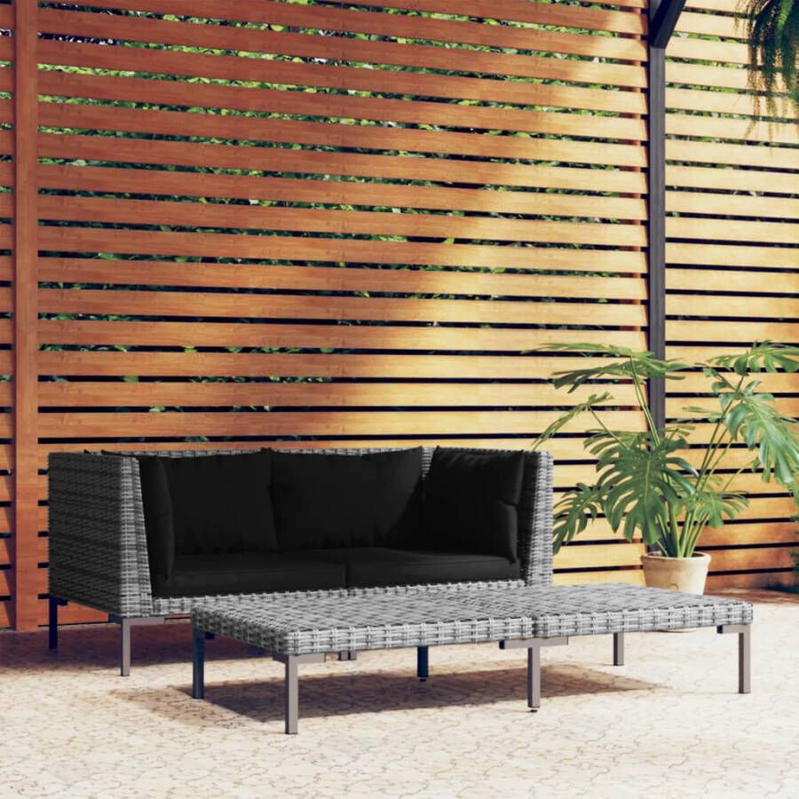 VIDAXL 3-delige Loungeset halfrond poly rattan donkergrijs - Foto 3