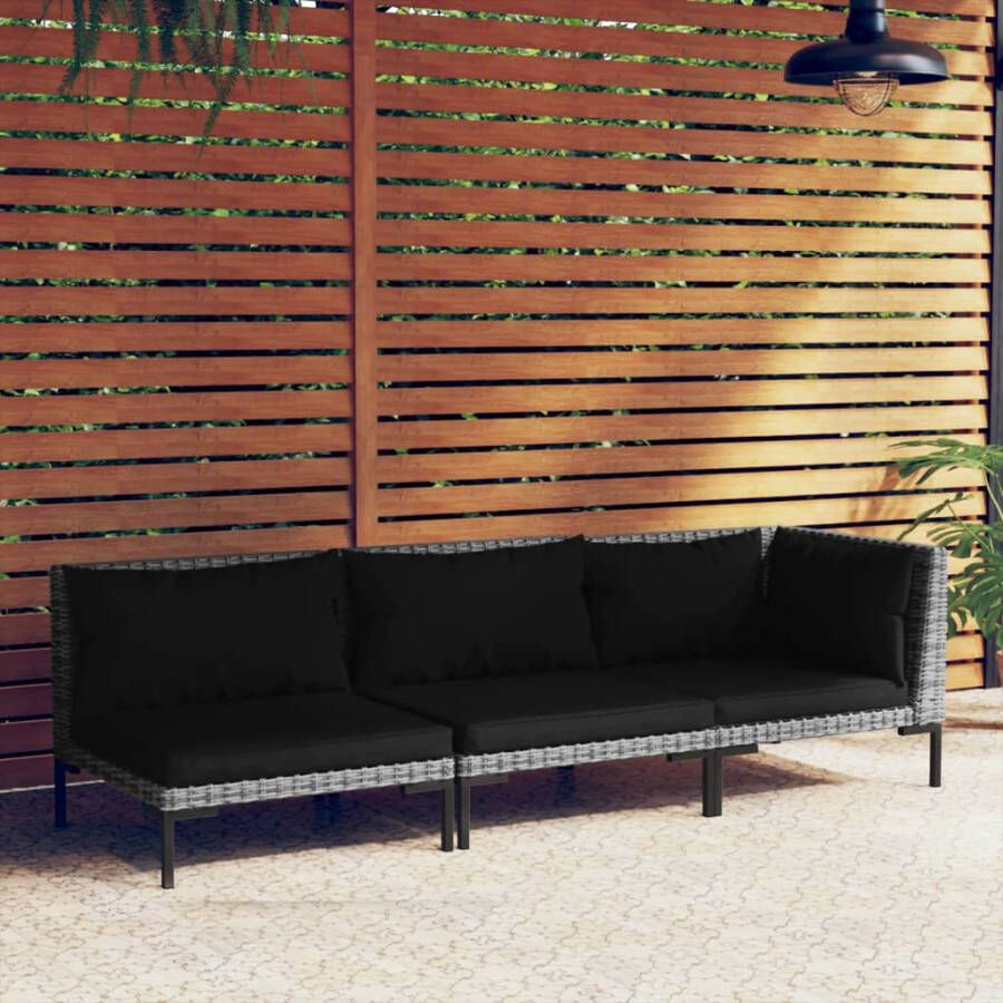 VIDAXL 3-delige Loungeset halfrond poly rattan donkergrijs - Foto 3