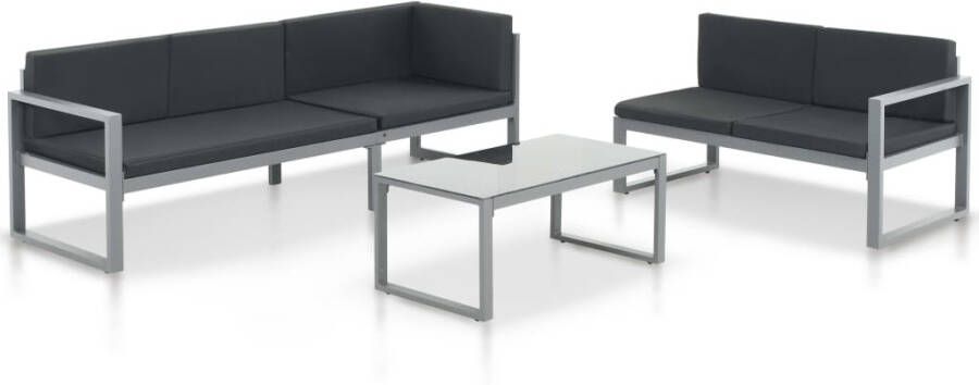 VIDAXL 3-delige Loungeset met kussens aluminium zwart - Foto 4