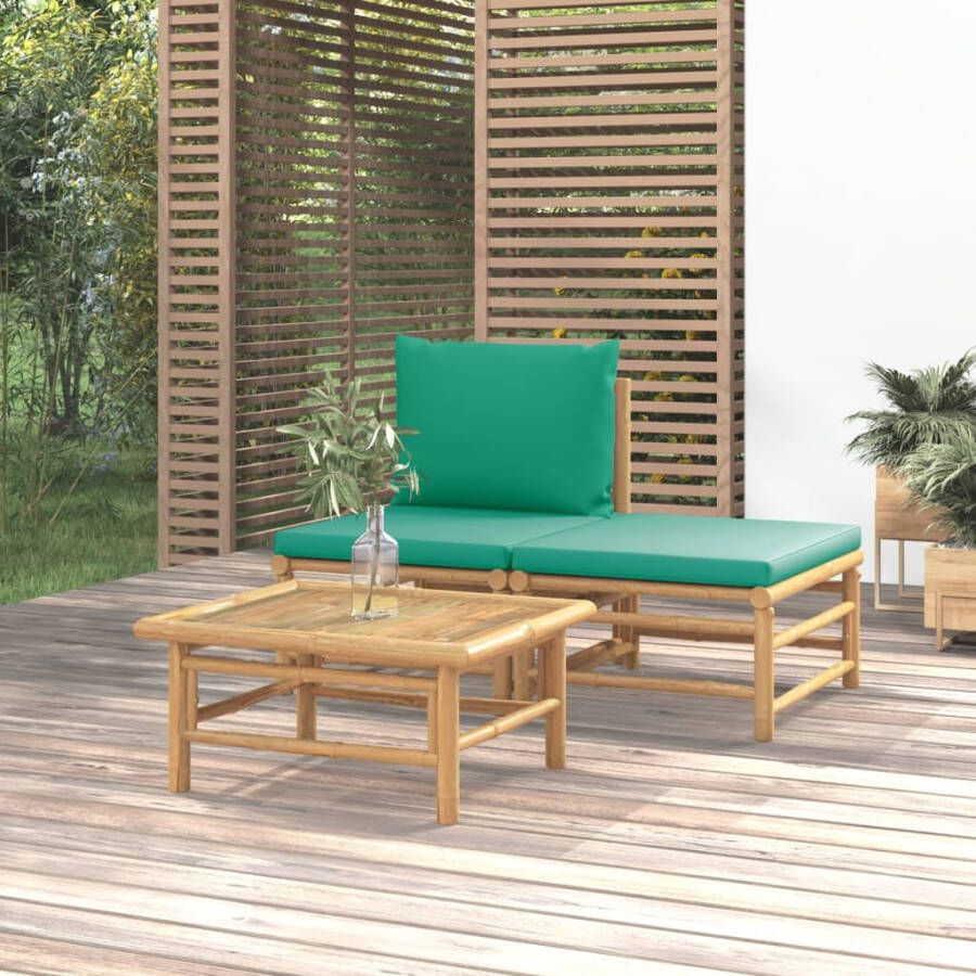 VIDAXL 3-delige Loungeset met kussens bamboe groen - Foto 4