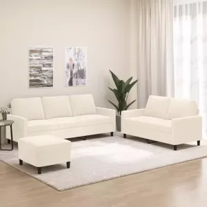 VIDAXL 3-delige Loungeset met kussens fluweel crèmekleurig