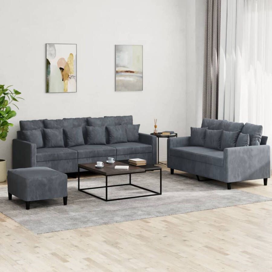 VidaXL -3-delige-Loungeset-met-kussens-fluweel-donkergrijs - Foto 3