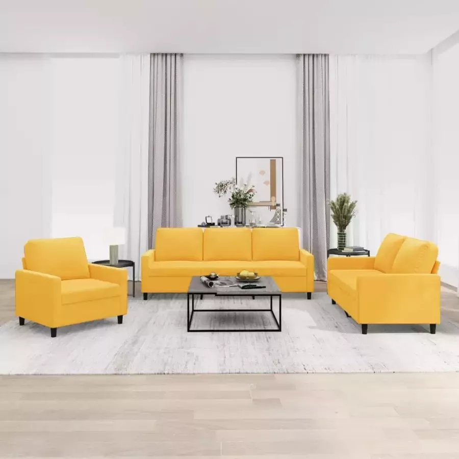 VIDAXL 3-delige Loungeset met kussens fluweel geel - Foto 1