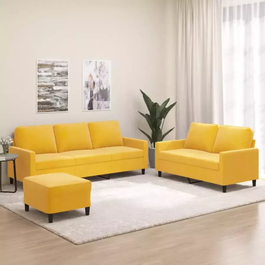 VIDAXL 3-delige Loungeset met kussens fluweel geel - Foto 1