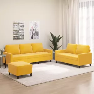 VIDAXL 3-delige Loungeset met kussens fluweel geel