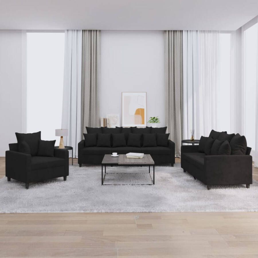 Vida XL vidaXL 3-delige Loungeset met kussens fluweel zwart-VXL-3201685 - Foto 1