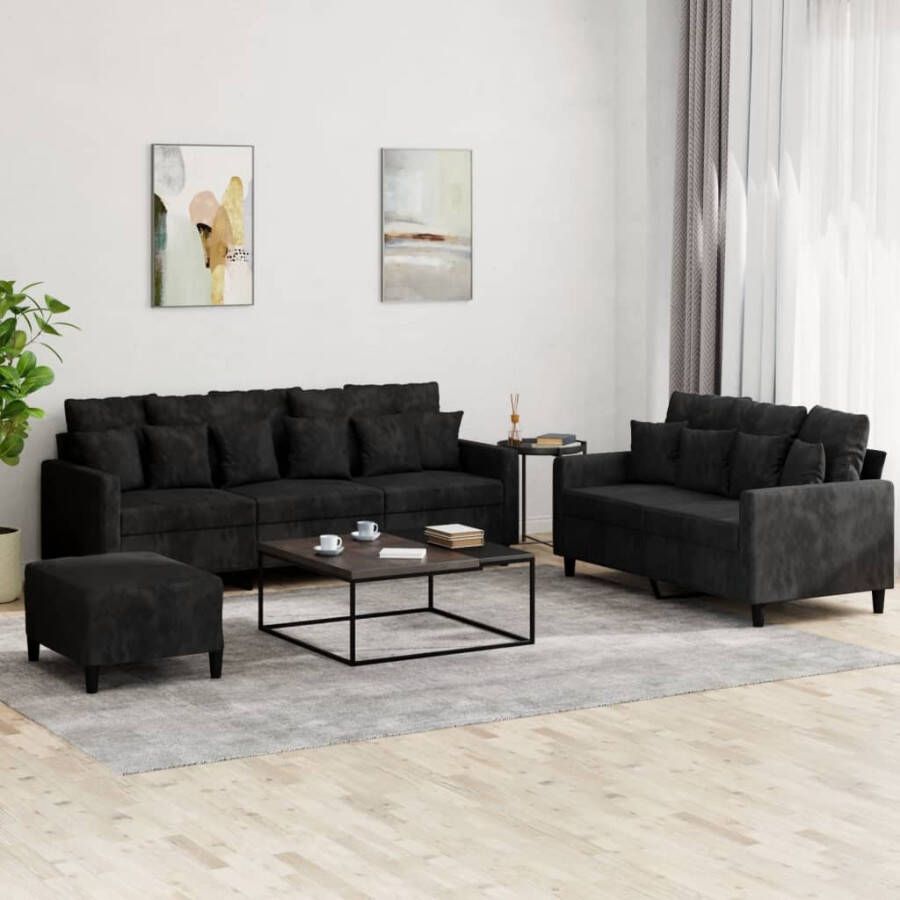 Vida XL vidaXL 3-delige Loungeset met kussens fluweel zwart-VXL-3201685 - Foto 2