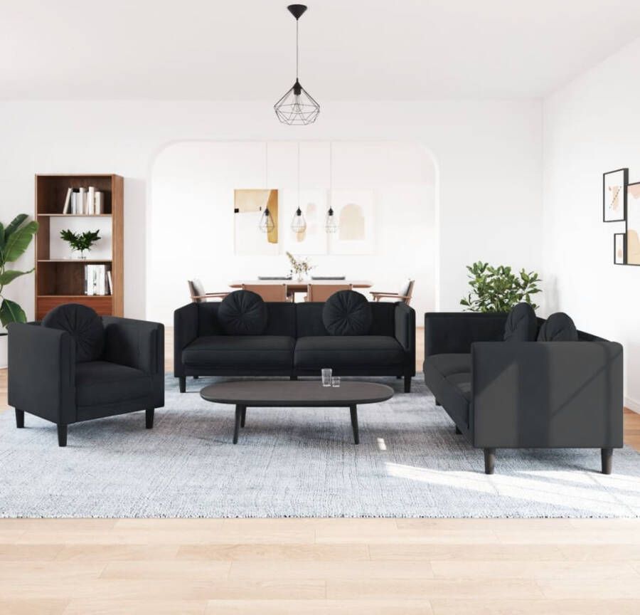 Vida XL vidaXL 3-delige Loungeset met kussens fluweel zwart-VXL-3201685 - Foto 7