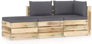 VIDAXL 3-delige Loungeset met kussens groen geïmpregneerd hout