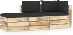 VIDAXL 3-delige Loungeset met kussens groen geïmpregneerd hout