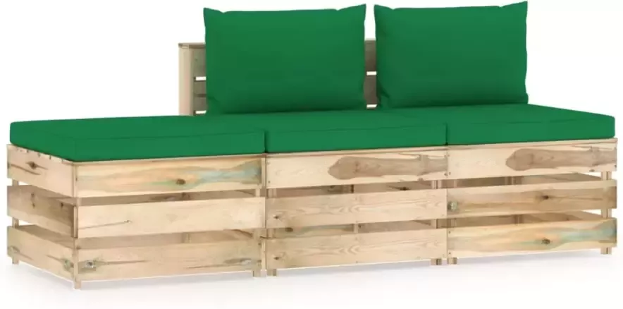 VIDAXL 3-delige Loungeset met kussens groen geïmpregneerd hout - Foto 1