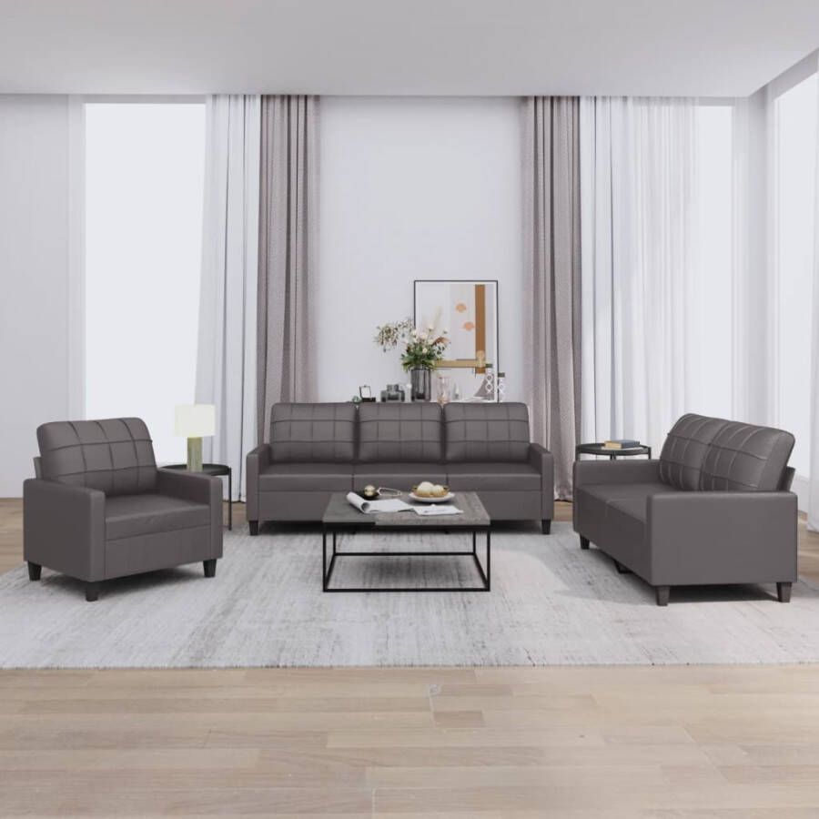 Vida XL vidaXL 3-delige Loungeset met kussens kunstleer grijs-VXL-3201340