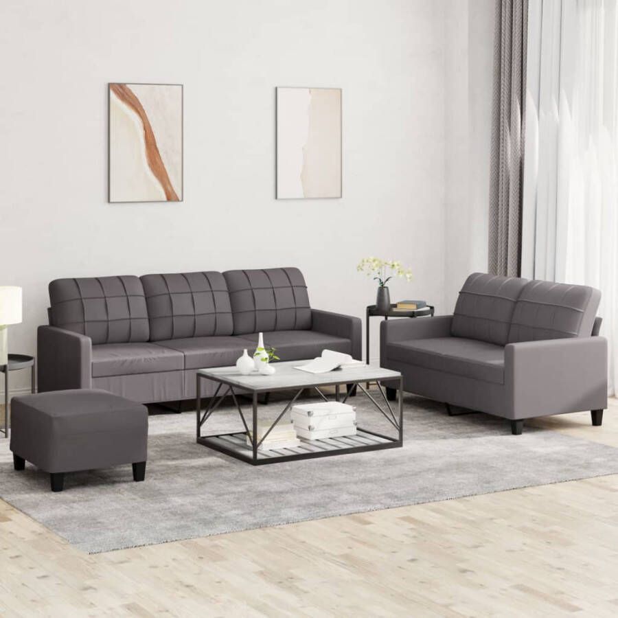 Vida XL vidaXL 3-delige Loungeset met kussens kunstleer grijs-VXL-3201340 - Foto 2