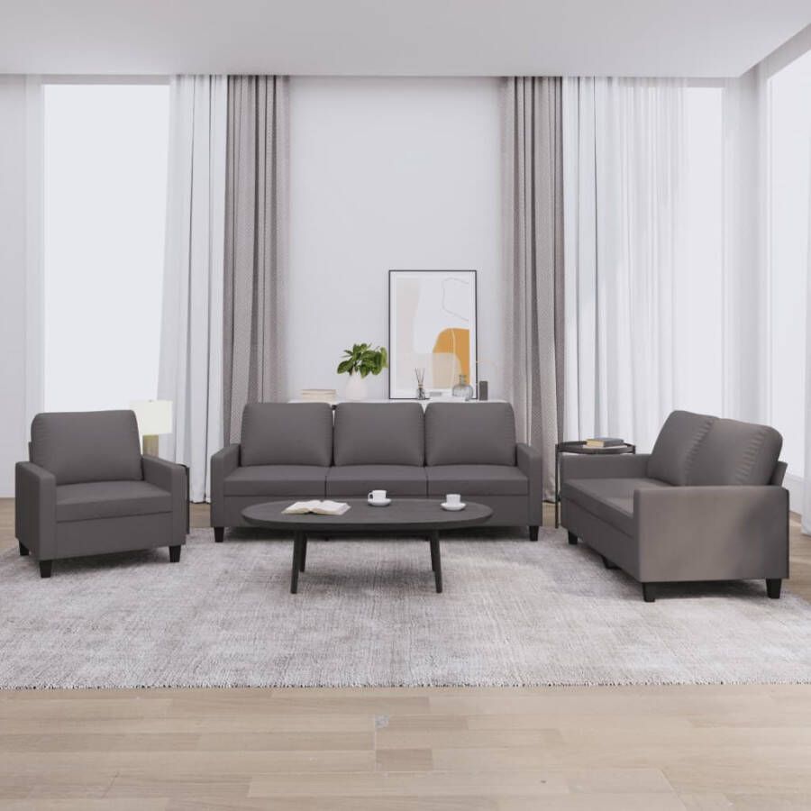 Vida XL vidaXL 3-delige Loungeset met kussens kunstleer grijs-VXL-3201340 - Foto 3