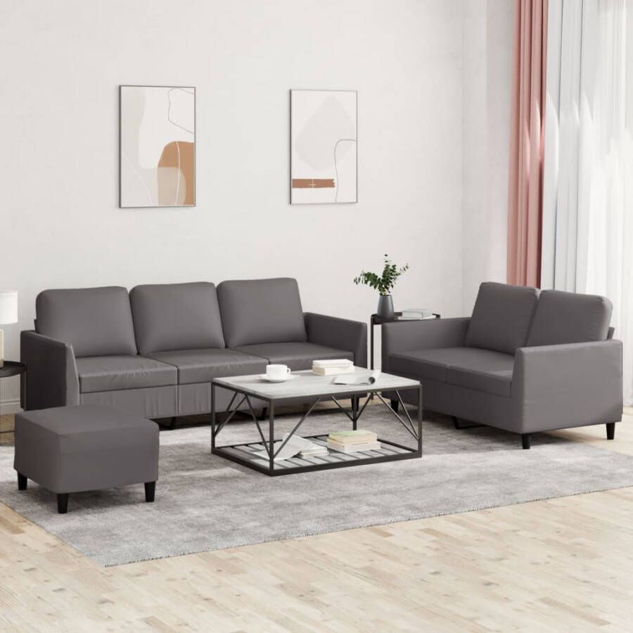 VidaXL -3-delige-Loungeset-met-kussens-kunstleer-grijs