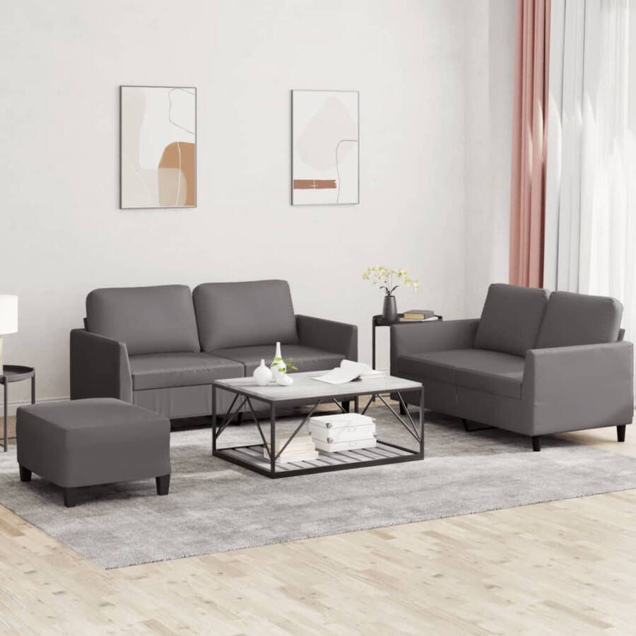 VidaXL -3-delige-Loungeset-met-kussens-kunstleer-grijs