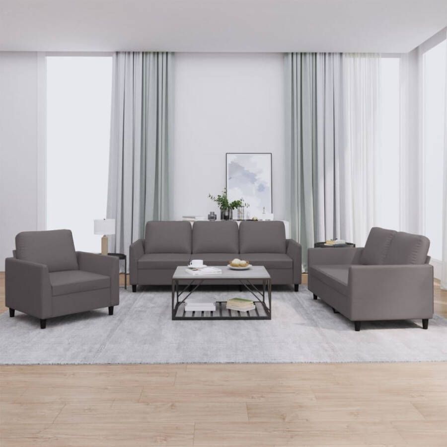 VidaXL -3-delige-Loungeset-met-kussens-kunstleer-grijs